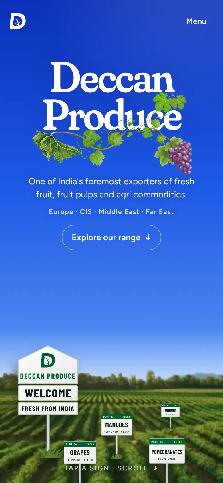 Deccan Produce home page on a phone