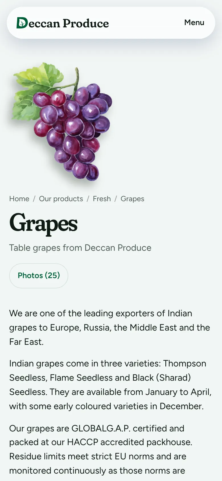 The grapes product page on a phone, with painted grapes and the page title