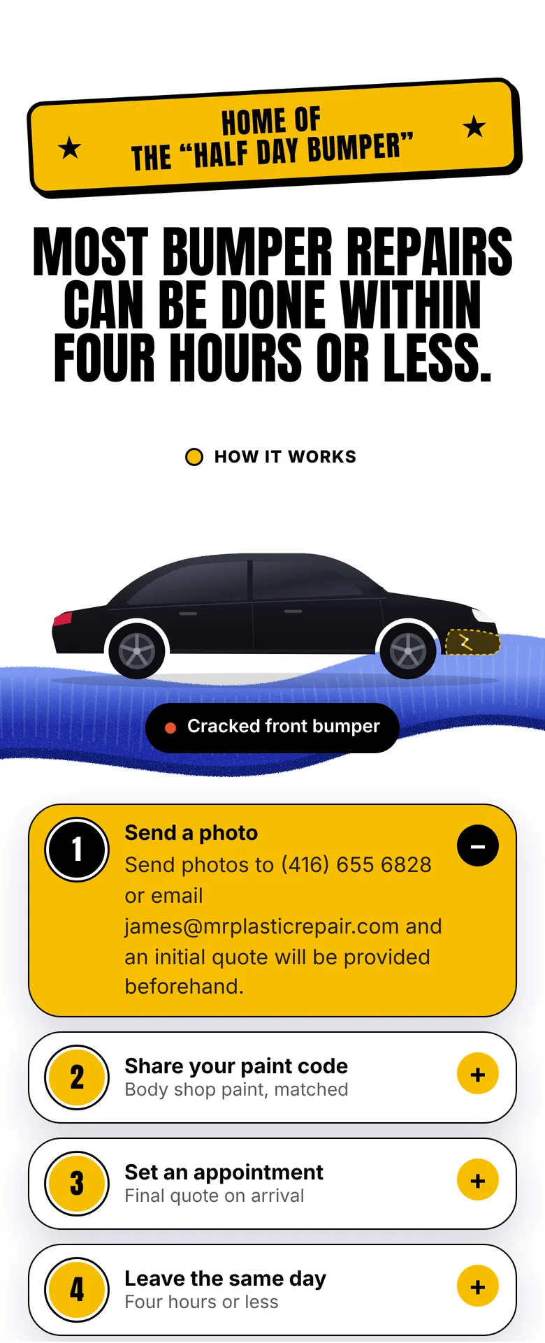 Half Day Bumper section with the four how-it-works steps