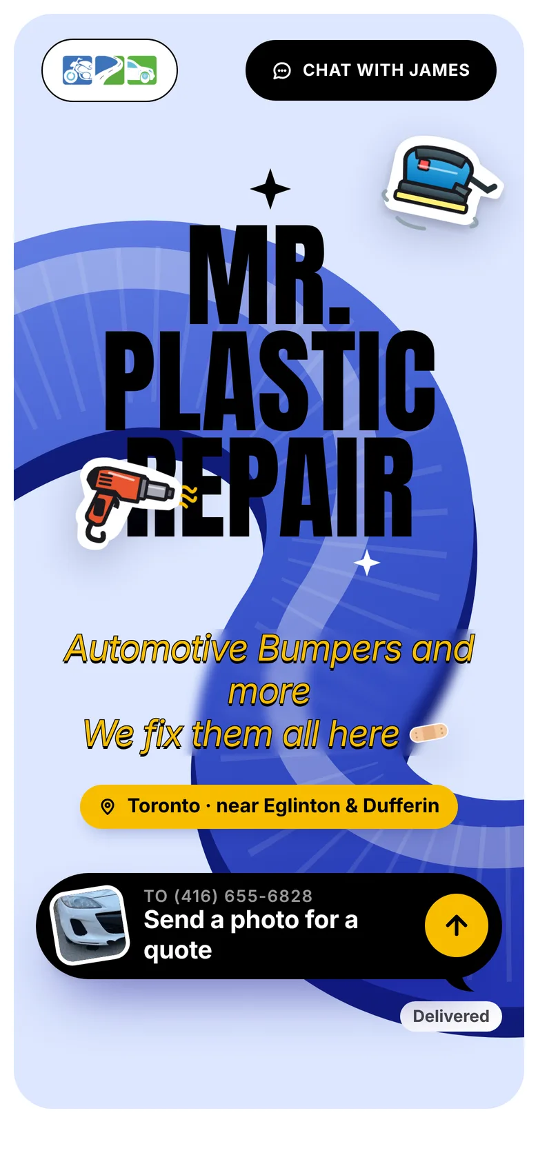 Mr. Plastic Repair homepage on a phone